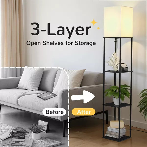 Napei 62-in Shelf Floor Lamp with Fabric Shade