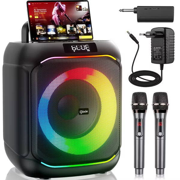 VEATOOL Karaoke Machine, Home Karaoke System with 2 Microphone, Bluetooth Speaker with Party Light, ET107