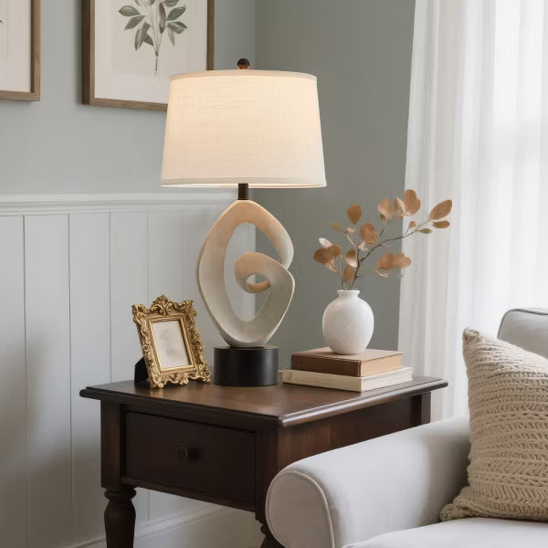 GTCLIGHTING Farmhouse Table Lamp,31.5" Bedside Lamps for Bedroom Living Room,Resin Nightstand Lamp with Linen Shade&Rotary Switch