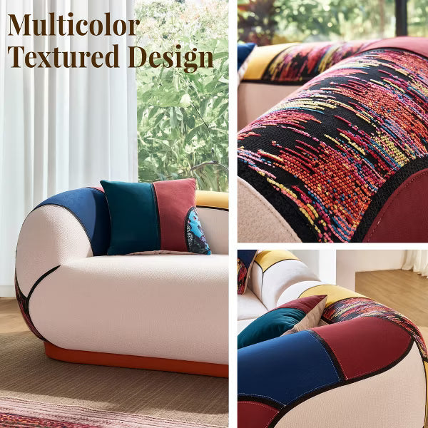 102" Oversized Modern Curved Upholstered Lounge Sofa, 4-Seater Cloud Sectional Couch with Plush Chenille Fabric and Bohemian Pillows for Living Room