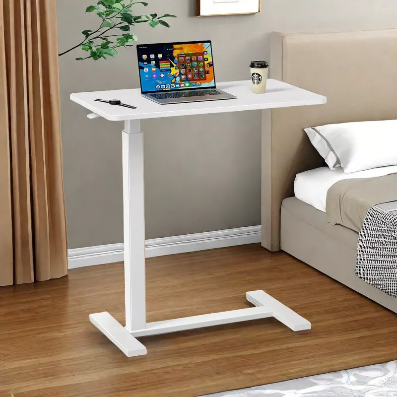 Bencmate Desks Overbed Bedside Table with Wheels, Adjustable Height Mobile Standing Desk, Rolling Bed Table for Hospital, White, 27.5"*15.7"*43.3"