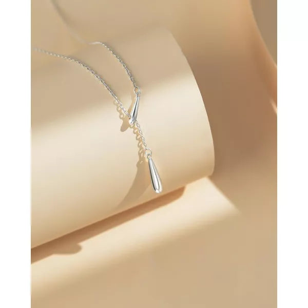Molenia Dainty Teardrop Lariat Y 925 Sterling Silver Necklace, Mother's Day Birthday Gifts for Mom Women Her