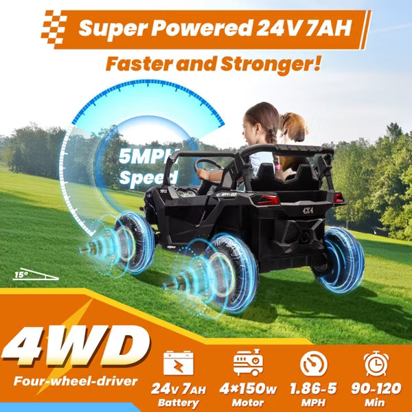 JOYRACER 24 Volt 4X4 Ride on Toys with 2 Seat, 600W Power UTV Car 4 Wheeler for Big Kids with Remote Control, Storage, 3 Speeds, Bluetooth Music