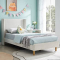 Corduroy Upholstered Twin Platform Bed Frame  Modern Wingback Headboard with Underneath Storage, No Box Spring Needed