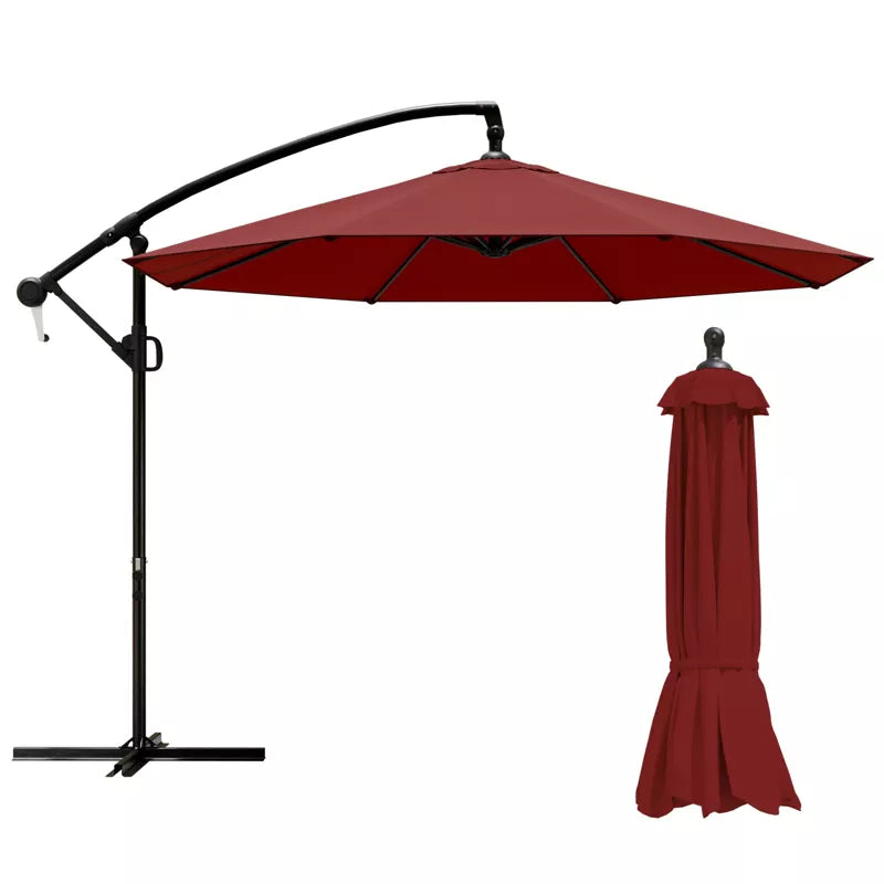 Sevobal Patio Umbrellas Outdoor Offest Hanging Umbrella, Adjustable Crank Handle, Sun Shade for Market, Large Balcony, Red, 114.17"*114.17"*81.49"