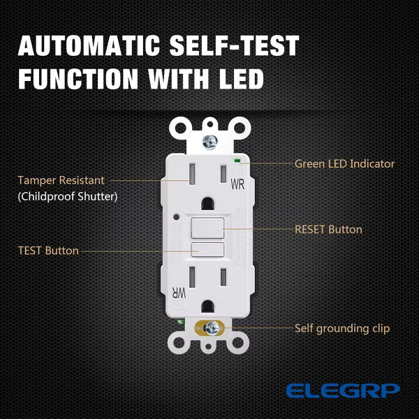ELEGRP Black 20 Amp 125-Volt Tamper Resistant/Weather Resistant Duplex Self-Test GFCI Outlet