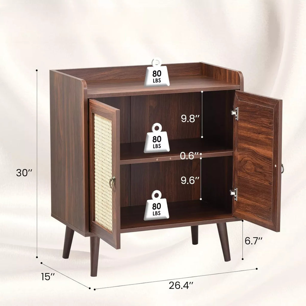 Fontoi Decorative Storage Cabinets, Sideboard Cabinet with Storage, Cabinet with 2 Doors, Storage Cabinet with Baffle Strip, Brown, 15"*26.4"*30"