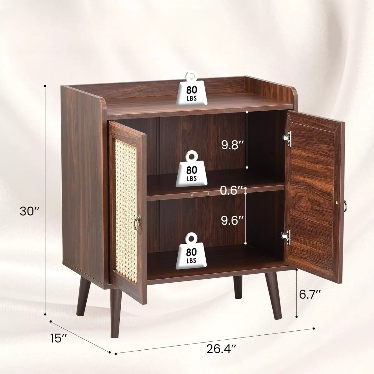 Fontoi Decorative Storage Cabinets, Sideboard Cabinet with Storage, Cabinet with 2 Doors, Storage Cabinet with Baffle Strip, Brown, 15"*26.4"*30"