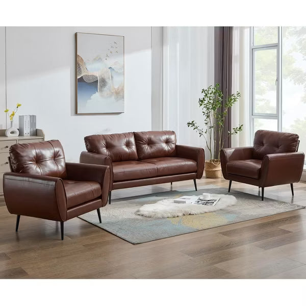 TYBOATLE 61" Faux Leather Loveseat Sofa, Mid-Century Modern Tufted Couch for Small Spaces, Comfy 2-Seater for Living Room, Bedroom, Office