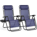 MyDepot Heavy Duty Zero Gravity Chair Set of 2 - Portable Patio Recliner with Cup Holder, Blue