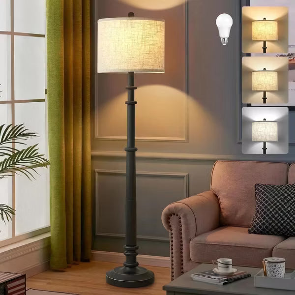 GTCLIGHTING Floor Lamps for Living Room,3-Way Dimmable Standing Lamps with White Linen Shade,60" Vintage Tall Pole Light for Reading, Bedroom