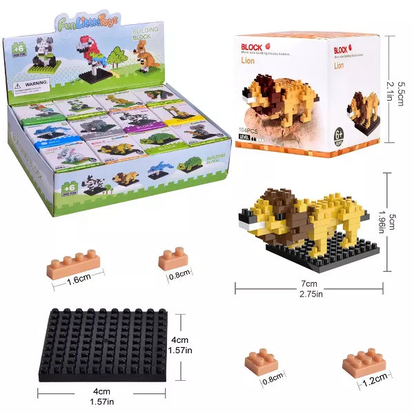 Fun Little Toys FunBrix 12 Pcs Mini Animal Building Bricks, Building Blocks Set, Party Favors & Prizes for Boys & Girls
