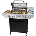 ELJGET 4 Burner BBQ Propane Gas Grill with Side Burner, Outdoor Stainless Steel 46790 BTU Patio Garden BBQ Grill with Lid, Wheels for Outdoor Camping
