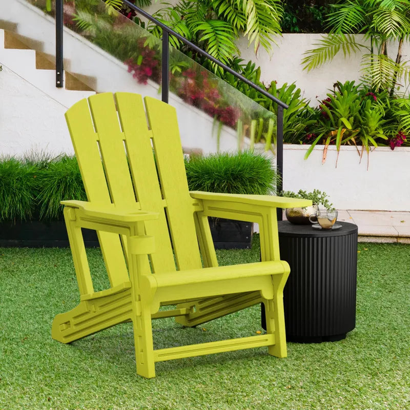 VisioGear Patio Adirondack Chair with Cup Holder, Outdoor Comfortable Set for Backyard, Yellow, 31.4"*29.6"*36.4"