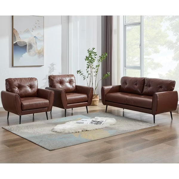 TYBOATLE 61" Faux Leather Loveseat Sofa, Mid-Century Modern Tufted Couch for Small Spaces, Comfy 2-Seater for Living Room, Bedroom, Office