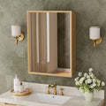 20"x28" Bathroom Wall Cabinet with Mirror,Oak Wooden Storage Cabinet with Adjustable Shelves for Bathroom Organization
