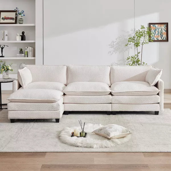 HYLEORY Circle Velvet U-Shaped Sectional Sofa , Indoor Furniture Convertible Modular Sectional Sofa Set with 2 Ottomans for Living Room