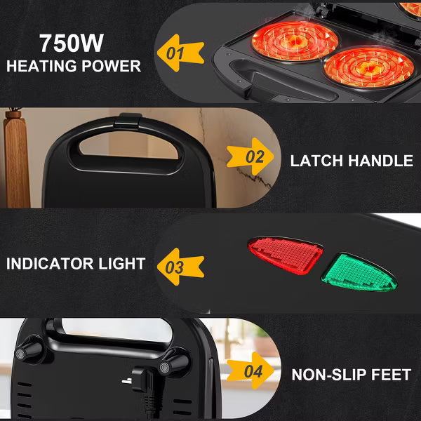 OSTBA Mini Waffle Maker, 750W, Double 4-Inch Belgian Waffles, Nonstick Plates, Compact, Easy to Clean, Ideal for Kids & Family Breakfast