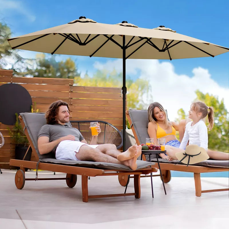 Sevobal Patio Umbrellas Double Sided Twin Outdoor Market Umbrella Extra Large with Crank Handle for Deck, Lawn, Backyard, Brown, 181.1“*106.2"*94.5"
