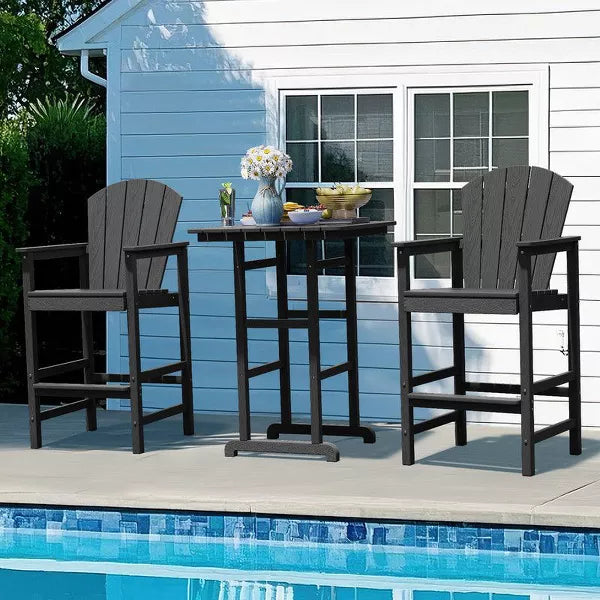 Hyleory 3-Piece HDPE Patio Bar Set with Adirondack Bar Stools - Durable Outdoor Furniture for Stylish Entertaining