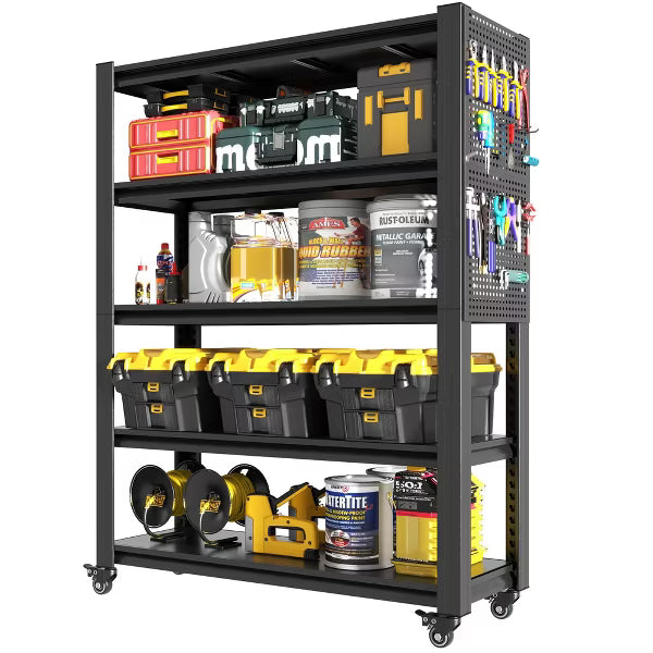 Munora - 78"H 5-Tier Heavy Duty Shelving with Pegboard & Wheels - 47.2"W x 18"D - 2000lbs Capacity