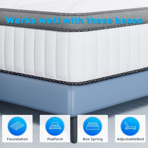 Swedrea Hybrid Mattress Cool Medium Firm Gel Memory Foam Pocket Spring, White