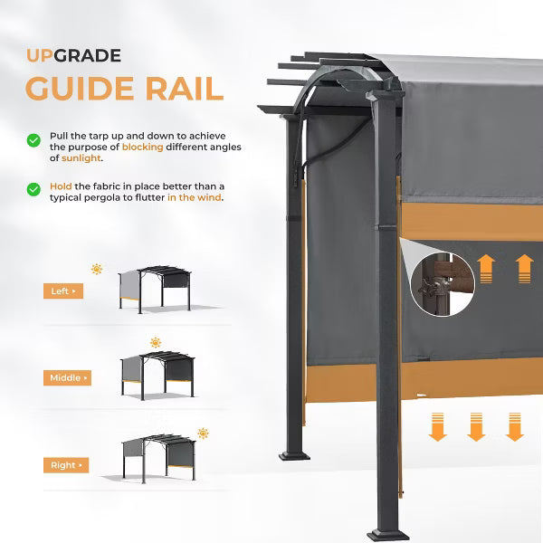 HAPPATIO Outdoor Arched Aluminum Retractable Pergola with Canopy Fixed in Various Positions