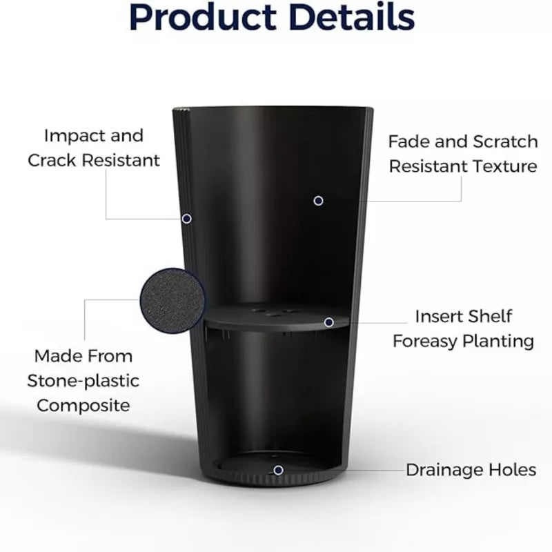BENCMATE Planters, Modern Flower Pot with Multiple Drainage Holes, Tall Planters for gardens, patios, and indoor spaces, 2PCS, Black, 13"*13"*23.6"