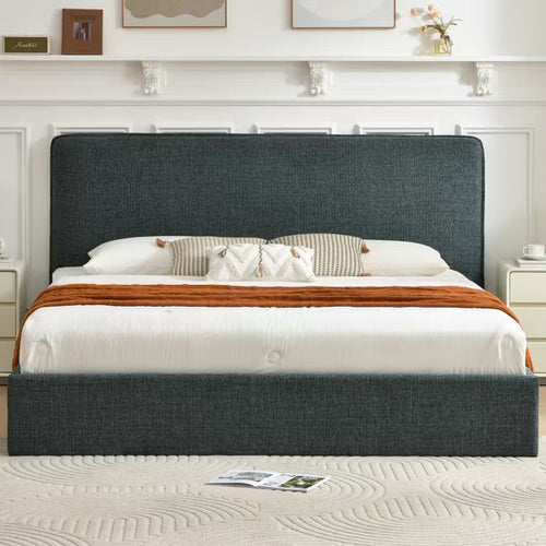 King Size Lift-Up Storage Bed,45.29" Padded Headboard,Sturdy Metal Frame,Noise-Free Slats,No Box Spring Needed,Easy Assembly,Green