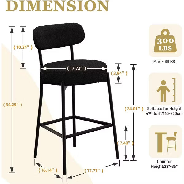 DYHOME Bar Stools Set of 3, 24 Inches Counter Height Kitchen Bar Stools with Back, Modern Metal Tall Bar Stools for Kitchen Island