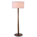 61" Modern Walnut Wood Column Floor Lamp with White Linen Drum Shade for Living Room, Bedroom, Office, Study, Hallway & Entryway