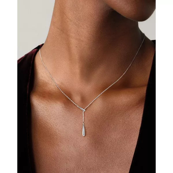 Molenia Dainty Teardrop Lariat Y 925 Sterling Silver Necklace, Mother's Day Birthday Gifts for Mom Women Her
