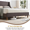 Wingback Linen Upholstered Bed Frame - Sturdy Metal+13 Slats, Noiseless Design, Anti-Slip Feet, 5.1" Ventilation, No Box Spring, Easy Assembly