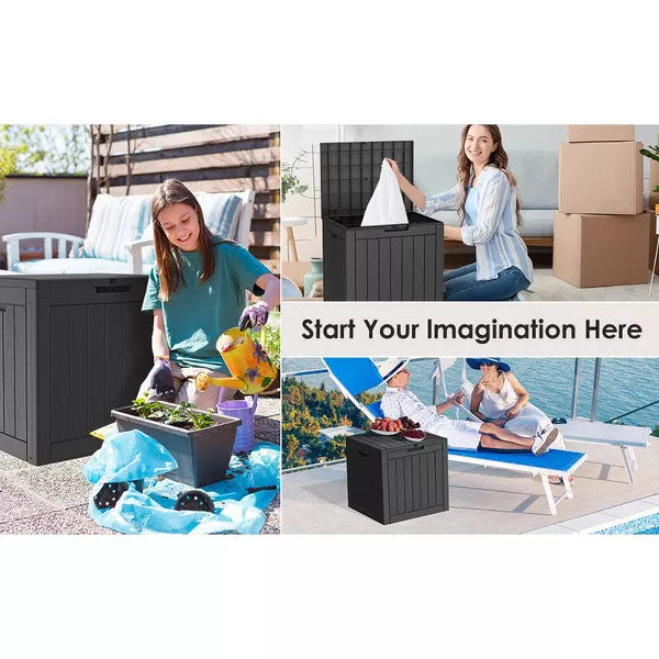 Sersper Outdoor Storage Box, 30 Gallon Deck Box Indoor and Outdoor Use, Waterproof Resin Storage Bin with Lockable Lid,UV Resistant, Black