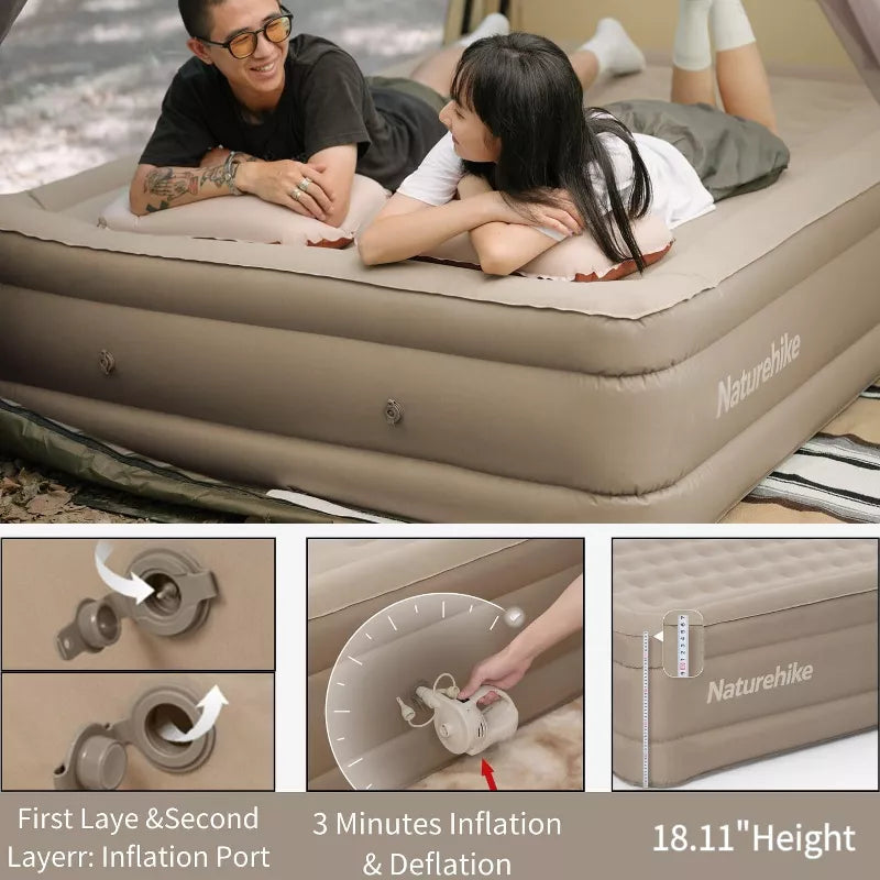 Naturehike Durable Queen Air Mattress, Raised Comfort Blow Up Mattress for Kids & Adults, Inflatable Bed with Storage Bag for Home, Travel & Camping