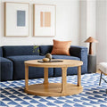 WOWLIVE Round Coffee Table with Storage Shelf for Living Room, Light Oak