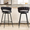 DYHOME 28 inch Bar Stools Set of 2, Modern Counter Height Bar Stools, 360 Swivel Suede Fabric Stool Chairs with Woven Back and Footrest