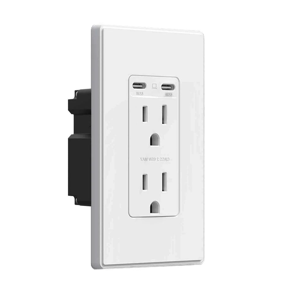 ELEGRP USB Outlets Receptacles, 65W Dual USB C Wall Outlet, Power Delivery 15 Amp Tamper Resistant Electrical Outlet, Wall Plate Included, UL Listed