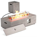 Evita Outdoor Fire Pit Table, 50,000 BTU Gas Fire Pit with Propane Tank, Windshield, Glass Stone and Rain Cover- 42*20*12 Inch, Brown