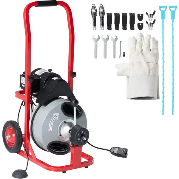AMERLIFE Electric Drain Cleaner Machine with Auto-Feed & 10 Cutters, Sewer Snake Auger
