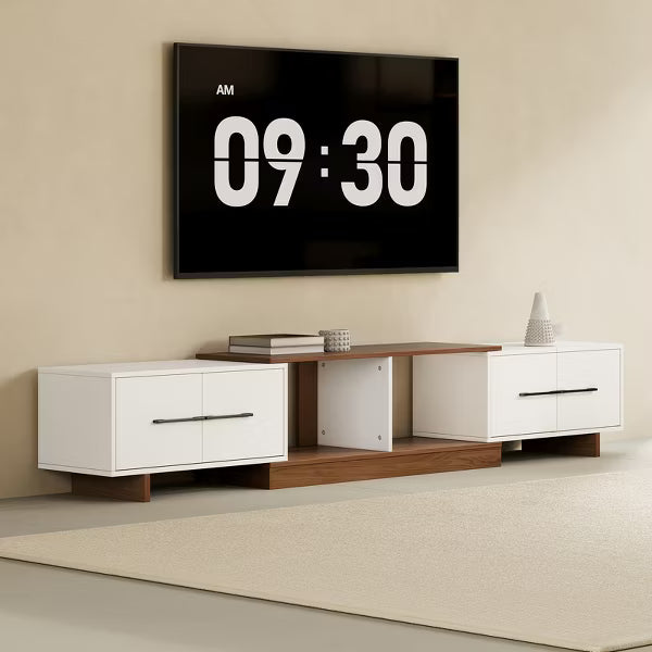 JVNOXK-Modern Entertainment Center with Extendable TV Stand Features 4 Large Storage Cabinets Accommodates up to 120-inch TV Ideal for Living Rooms