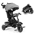 TODECARE Kids Tricycle, 7-in-1 Folding Trike with Adjustable Push Handle, Canopy & 1-Step Brake, Gray