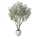 DR.Planzen Lifelike 6ft Artificial Olive Tree with Dual Trunk Design, White Round Planter Faux Olive Tree for Indoor Outdoor Home Decor