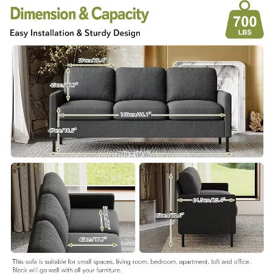 TYBOATLE 72" 3-Seater Sectional Sofa with USB Ports, Mid-Century Modern Couch for Small Spaces, Living Room, Bedroom, Apartment