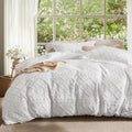 Duvet Cover Set Solid Embroidery 3Pcs King Size White - Bedsure