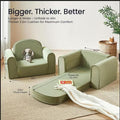TODECARE 2-in-1 Kids Couch, Fold-Out Toddler Sofa Chair for Reading, Lounging & Playroom Use, Green