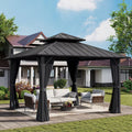 HAPPATIO Outdoor Hardtop Gazebo, Double Galvanized Steel Roof Gazebo with Aluminum Frame, Curtains and Netting