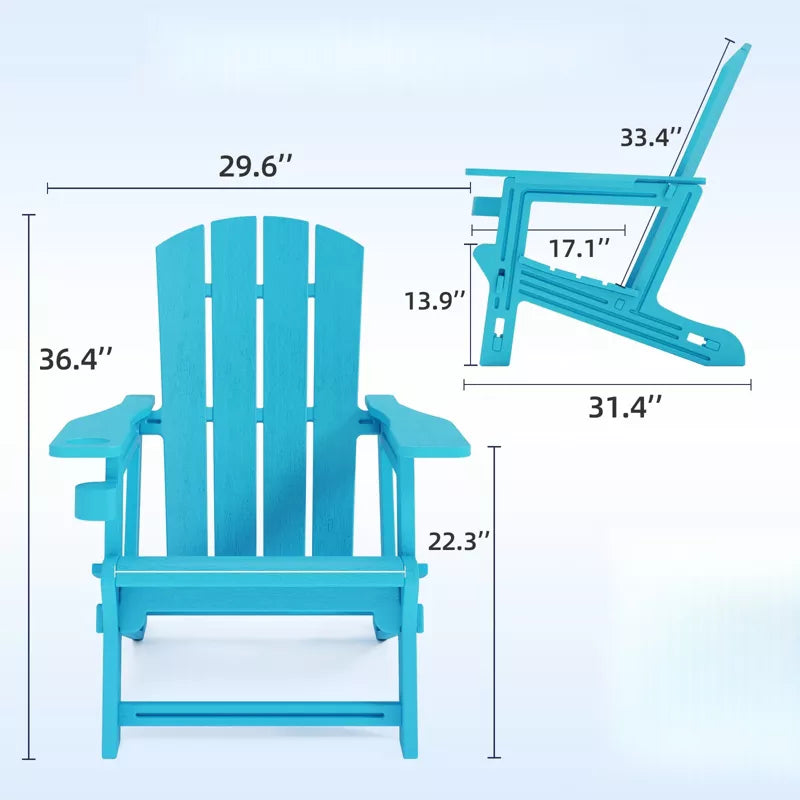 VisioGear Patio Adirondack Chair with Cup Holder, Outdoor Comfortable Set for Backyard, Blue, 31.4"*29.6"*36.4"