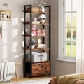 Qwatto 6 Tier 71'' Tall Rustic Bookcase with 2 Drawers Storage Organizer Industrial Wood Metal Freestanding Bookshelf Home Office Bedroom Rustic Brown