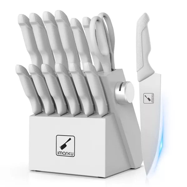 imarku Knife Set with Block, Built-in Sharpener, Stainless Steel Kitchen Knife Set with Non-Slip Ergonomic Handle, Dishwasher Safe, Best Gifts,14 PCS
